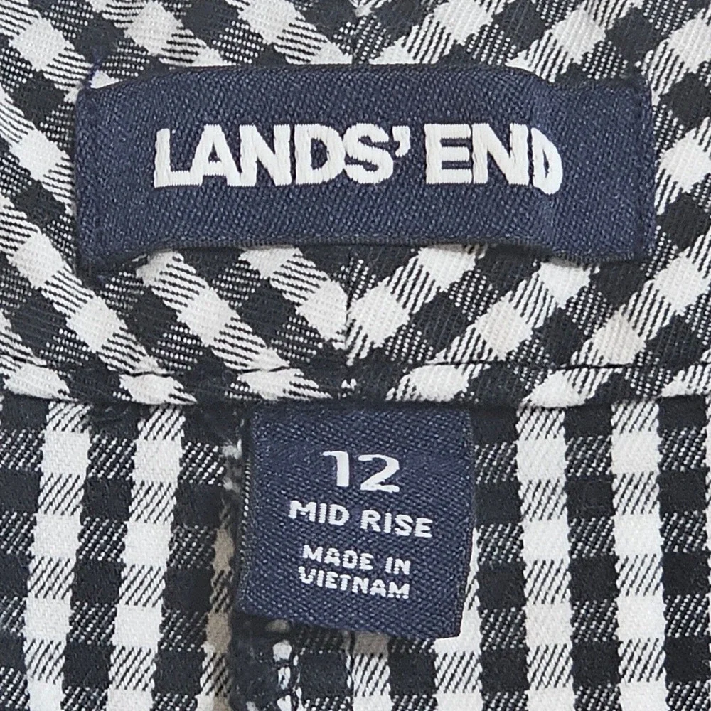 Lands End Gingham Shorts Mid-Rise Casual Black White‎ Shorts Size 12